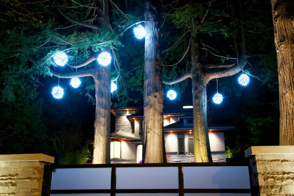 Residential Lighting Installation - Pure White Lighted Ornaments in Trees