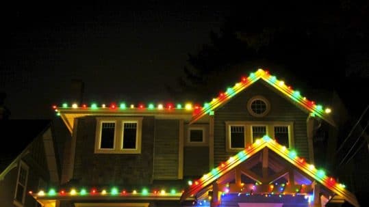 The classic Christmas look, coloured lights on roof
