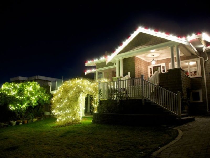 FestiLight - Christmas Residential Install - Lights on house, warm-white and red