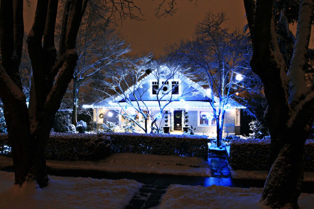 FestiLight - Residential Christmas Light Installation - Pure White and Blue - Roof Line and Ornament